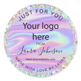 made with love holograph foil add your logo classi classic round sticker