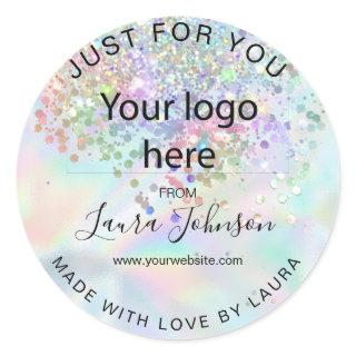 made with love holograph foil add your logo classic round sticker