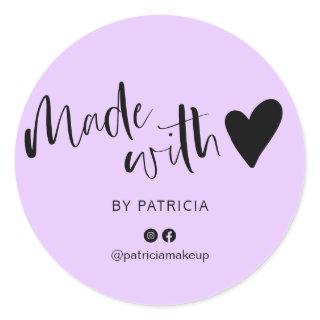 Made with love script minimalist purple classic round sticker