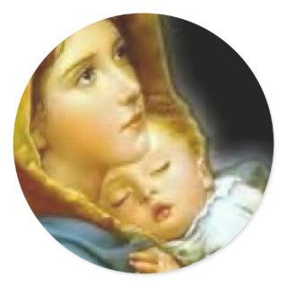 Madonna and child classic round sticker