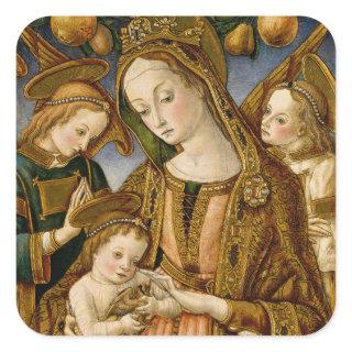 Madonna and Child with Two Angels Square Sticker