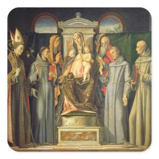 Madonna Enthroned, 1480 (oil on panel) Square Sticker