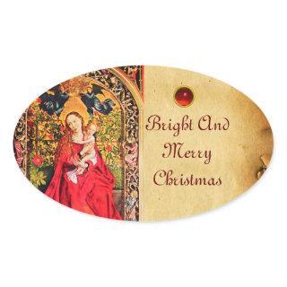 MADONNA OF THE ROSE BOWER PARCHMENT OVAL STICKER