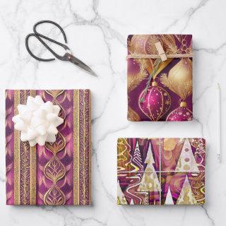 Magenta Gold Christmas Patterns #12#25#27 ID1009  Sheets