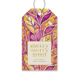 Magenta Gold Merry Merry Pattern#21 ID1009 Gift Tags