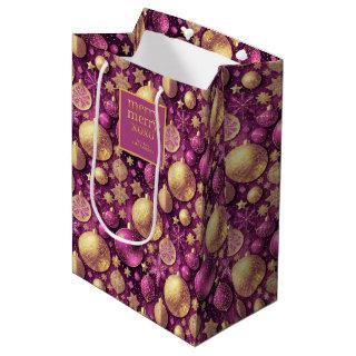 Magenta Gold Merry Merry Pattern#31 ID1009 Medium Gift Bag