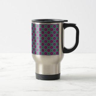 Magenta, Pink and Green Flower Pattern Travel Mug