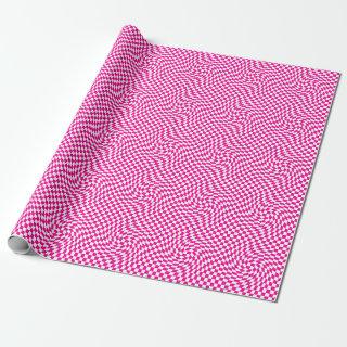 Magenta Pink & White Warped Chic Checkered Pattern