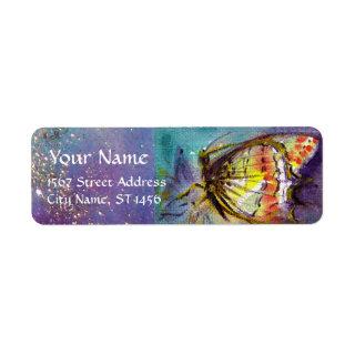 MAGIC BUTTERFLY IN BLUE GOLD SPARKLES LABEL