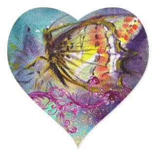 MAGIC BUTTERFLY IN BLUE Pink Floral Swirls Heart Sticker