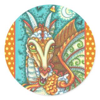 MAGIC CANDY CORN DRAGON, HALLOWEEN FANTASY CLASSIC ROUND STICKER