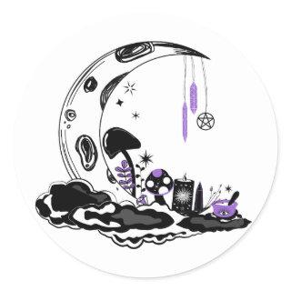 Magic Mushroom Crystal Moon Garden Birthday  Classic Round Sticker