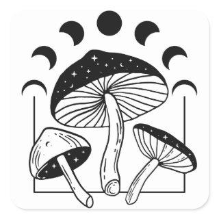 Magic Mushroom Moon Phases Square Sticker