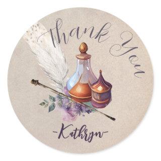 Magic Owl Wizard Watercolor Thank You Classic Round Sticker