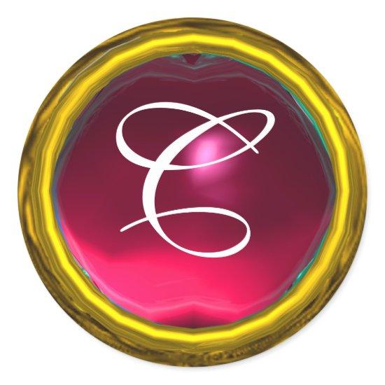 MAGIC RUBY MONOGRAM bright vibrant yellow pink red Classic Round Sticker