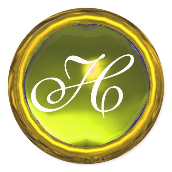MAGIC YELLOW TOPAZ GEM STONE MONOGRAM CLASSIC ROUND STICKER