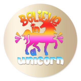 Magical Believe in Rainbow Unicorn Classic Round Sticker