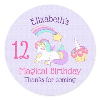 Magical Birthday Unicorn Cupcake & Shooting Star Classic Round Sticker