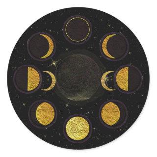 Magical Black & Gold Moon Phases Esoteric Party Classic Round Sticker