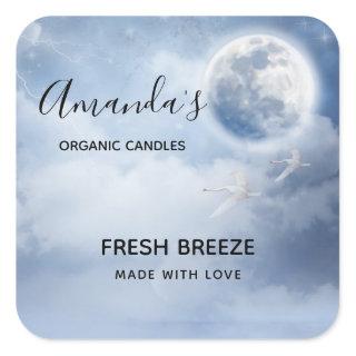 Magical Blue Sky with Flying Swans Candle Scent Square Sticker