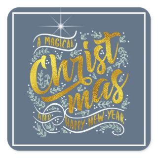 Magical Christmas Typography Square Gold ID441 Square Sticker