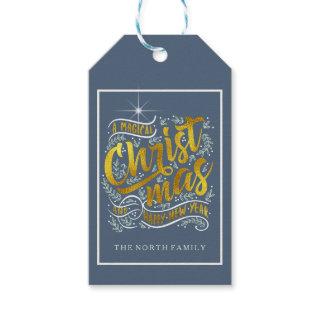 Magical Christmas Typography Stripes Gold ID441 Gift Tags