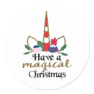 Magical Christmas Unicorn Classic Round Sticker