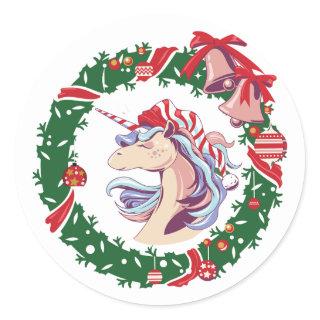 Magical Christmas Unicorn      Classic Round Sticker