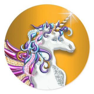 Magical Fantasy Golden Unicorn Classic Round Sticker