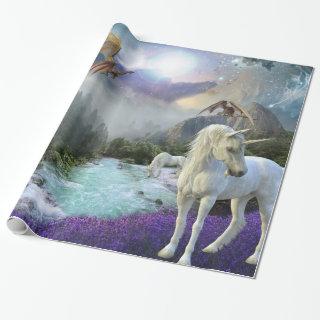 Magical Fantasy Unicorn Dragon Landscape