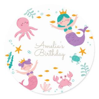 Magical Mermaid Birthday Classic Round Sticker