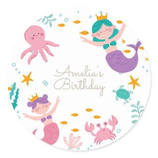 Magical Mermaid Birthday Classic Round Sticker