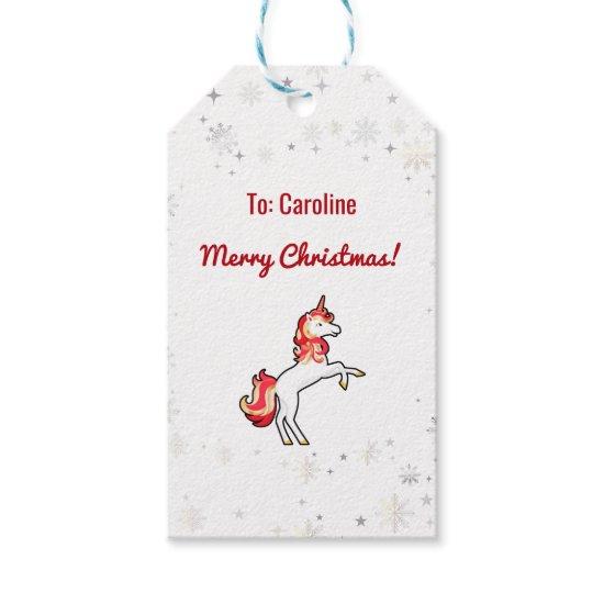 Magical Modern Unicorn Snowflakes Name Script Xmas Gift Tags