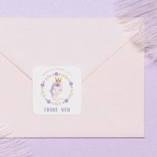 Magical Pink Unicorn Princess | Birthday Thank You Square Sticker