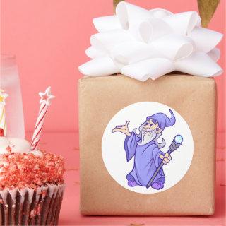Magical purple wizard magician sorceress classic round sticker