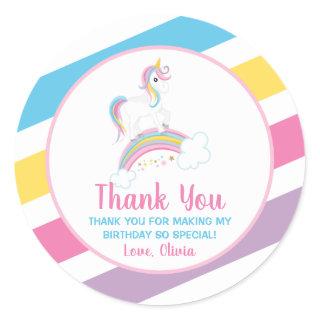 Magical Rainbow Unicorn Birthday Thank You Favors Classic Round Sticker