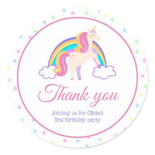 Magical Rainbow Unicorn Thank You Classic Round Sticker