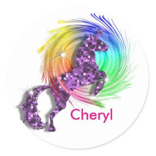 Magical Rainbow Unicorn Themed Classic Round Sticker