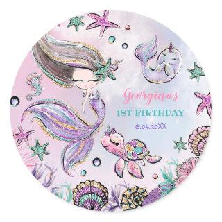 Magical Under the Sea Mermaid Baby Girl Birthday Classic Round Sticker