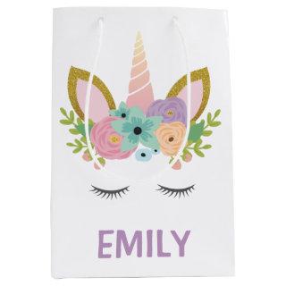 Magical Unicorn Personalized  name glitter girly   Medium Gift Bag