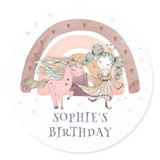 Magical Unicorn Rainbow 5th Birthday Party  Classic Round Sticker