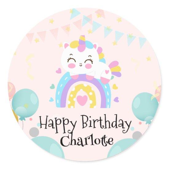 Magical Unicorn rainbow gradient  birthday party  Classic Round Sticker