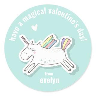 Magical Valentine's Day - Cute Kids Unicorn  Classic Round Sticker