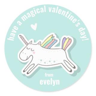 Magical Valentine's Day - Cute Kids Unicorn  Classic Round Sticker