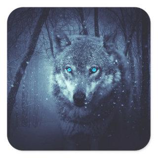 Magical Wild Wolf with Amazing Blue Eyes Square Sticker