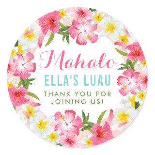Mahalo Tropical Pink Floral Lei Thank You Classic Round Sticker