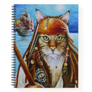 Maine Coon Pirate Cat Jack and Ship Watercolor Art Notebook