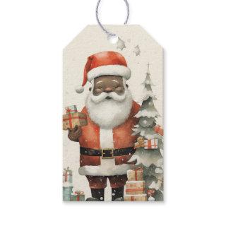 Majestic Black Santa with Gifts, Tree Gift Tags
