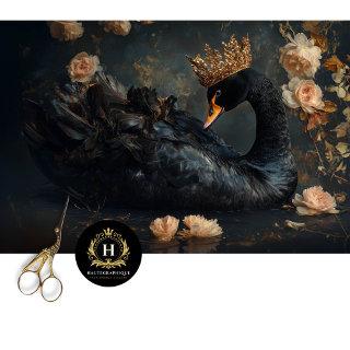 Majestic Black Swan with Golden Crown Decoupage Tissue Paper