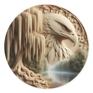 Majestic Eagle Overlooking Serene Lake  Classic Round Sticker